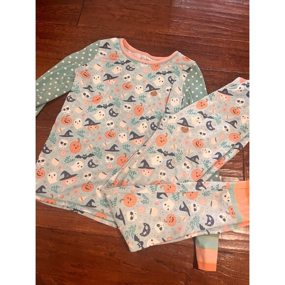 Matilda Jane Clothing Teal & Peach Polka Dot Halloween Candie Corn Pajama Set 14 - Picture 2 of 3